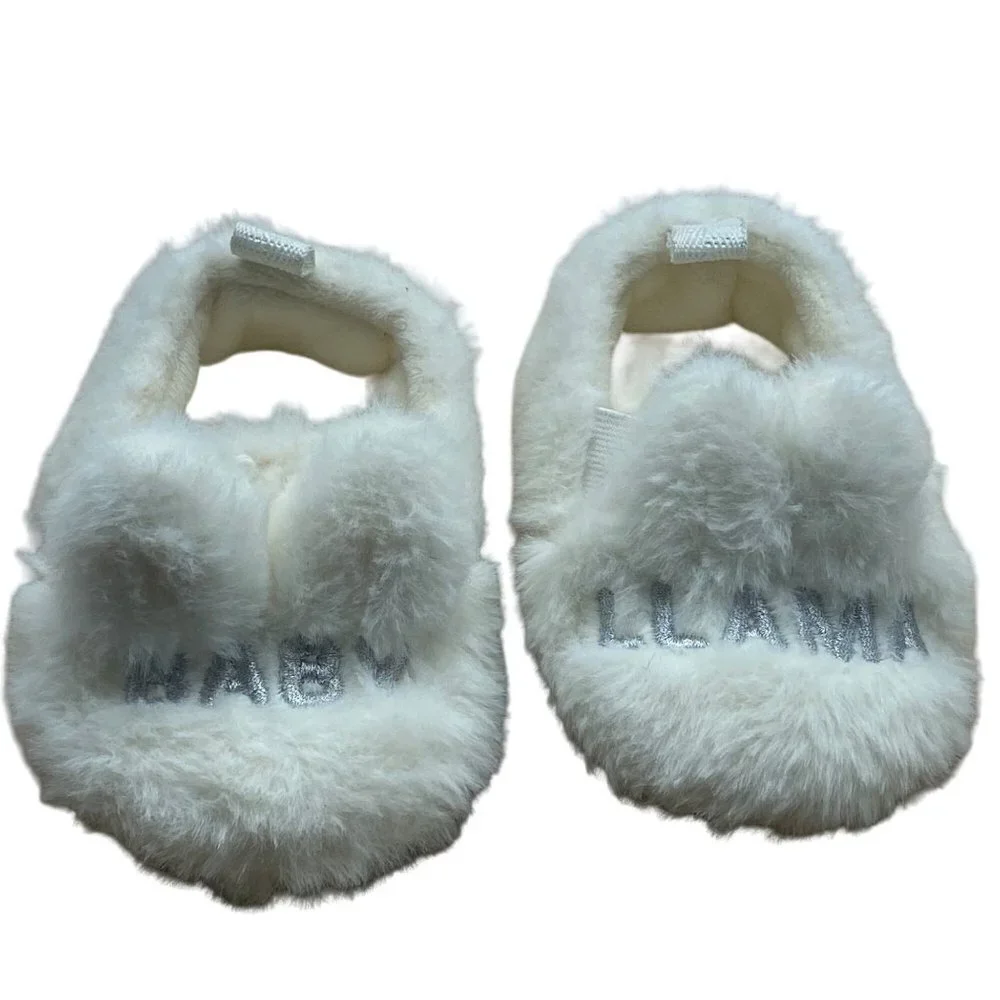 NWOT Kohls Little Girl White Vegan Faux Fur Baby Llama Ears Slippers‎ Sz 9-12